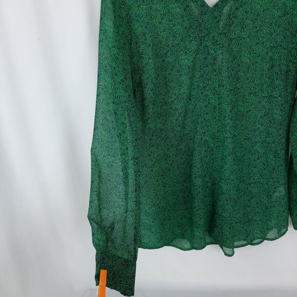 CAbi Bountiful Long Sleeve Emerald Green Sheer Blouse, Small - Picture 6 of 16